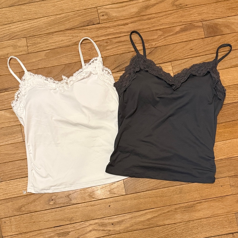 SHEIN Lace Trim Camisole Set - White and Grey